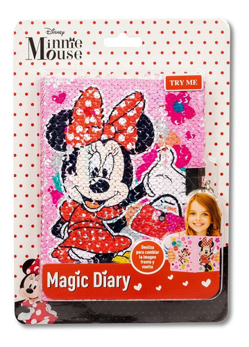 Diario Libreta Candado Lentejuelas Reversible Cambia Diseño Color Minnie Mouse