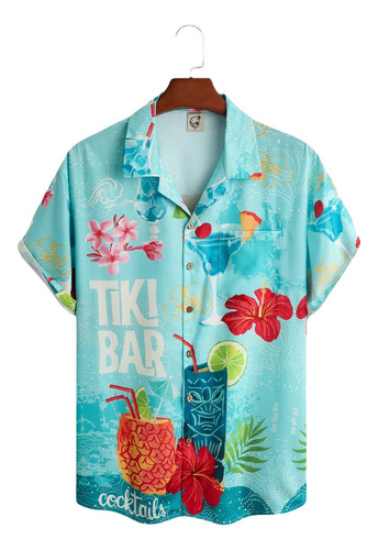 Camisa Hawaiana Unisex Con Flores Y Bebidas De Frutas, Camis