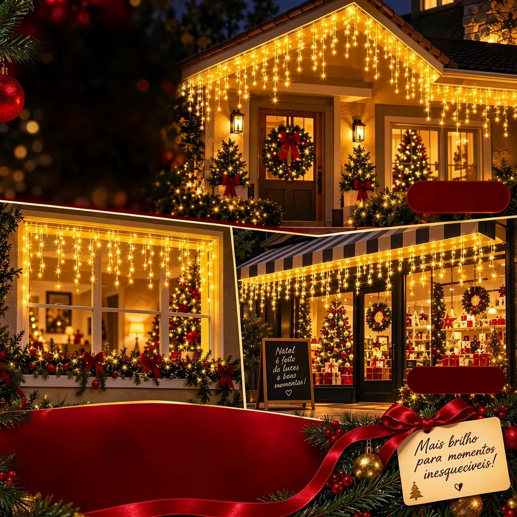Cascata Natal 800 Leds 20m 8 Funções Luz Quente Branco Quentes 220v