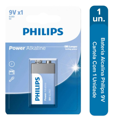 Pilha 9v Bateria Alcalina 9 Volts Philips Comum Retangular