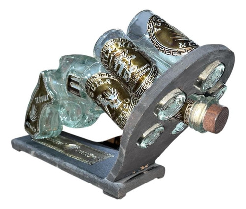 Pistola Licorera 400ml Con 5 Tequileros 60ml Con Base De Mad Agua