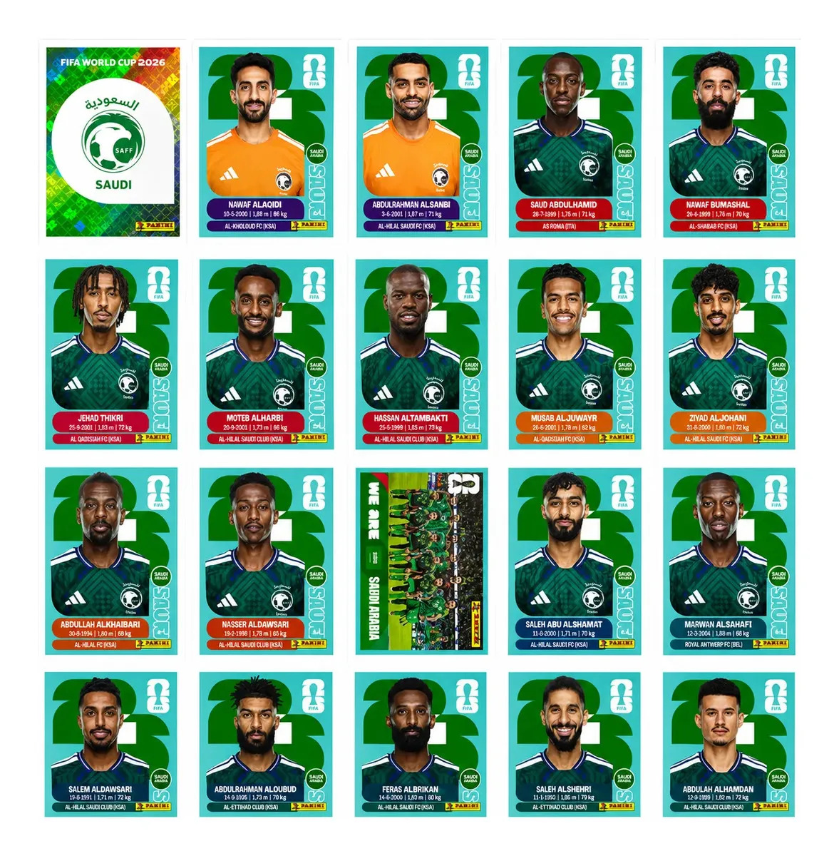Pack de Figuritas Panini Copa 2026 de la Selección de Arabia Saudí
