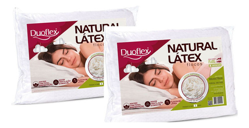 Kit 2 Travesseiros Natural Latex Flocos Duoflex 48 X 68cm Cor Branco