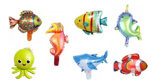 10 Globos Animales Marinos Peces Fondo Mar 36 Cm Metalizados