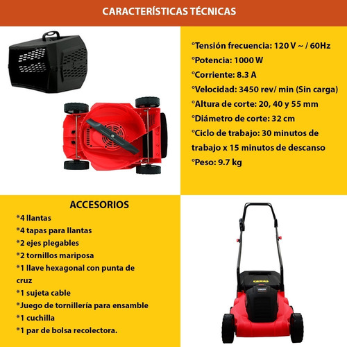 Imagen 6 de 7 de Podadora Electrica Profesional Pasto 3 Alturas De Corte 1635