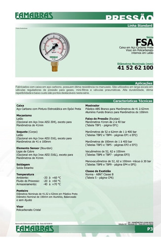 Manometro Ox/nitr Saida - 16kgf/cm2 R. 1/4 Npt Latao