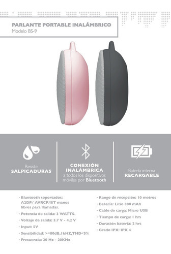 Parlante Inalambrico Portatil Uruz Bt 3w Color Gris
