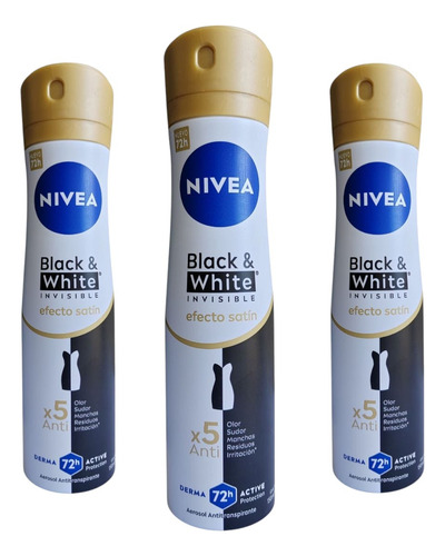 Pack X3 Desodorante Nivea Black White Invisible Efecto Satin