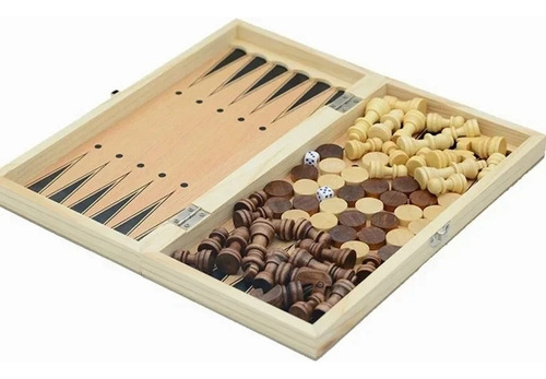 Juego De Mesa 3 En 1 Ajedrez Damas Chinas Backgammon