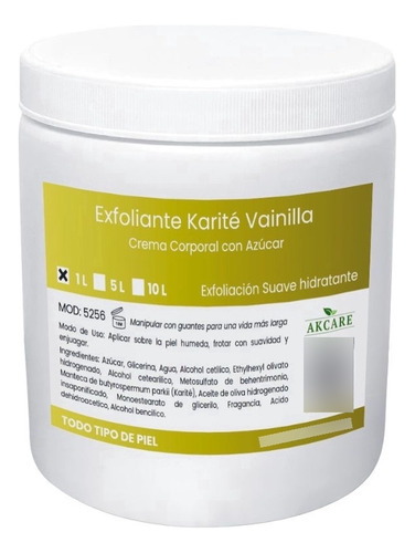 Crema Exfoliante Corporal De Azúcar Karité Vainilla 1l