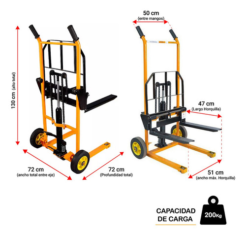 Imagen 3 de 9 de Yegua O Apilador Hidráulico Manual 200 Kg, Elevación 90 Cms