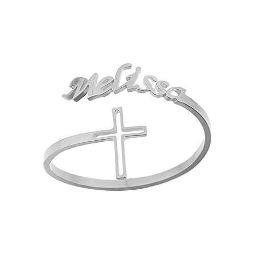 Anillo Cruz Plata Ajustable Para Mujer