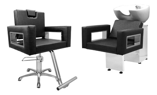 Kit Salão Moderna Inox 1 Cadeira Recli Estrela + 1 Lavatório