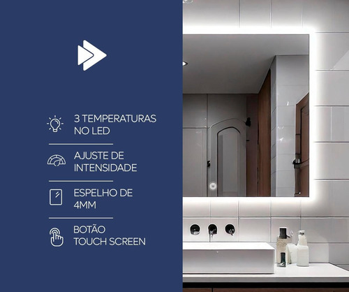 Espelho Retangular Horizontal Jateado Com Led Touch 50x70