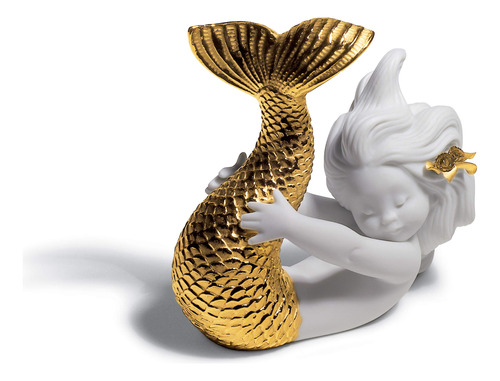 Lladro Figura Sirena Que Juega Mar Brillo Dorado Porcelana