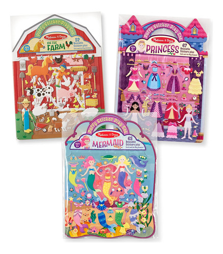 Pack De 3 Sets Puffy Sticker Play: Granja, Princesa, Sirena