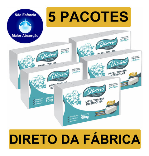 Papel Toalha Branco Interfolhado De Secar As Mãos Banheiro 5 Pacotes