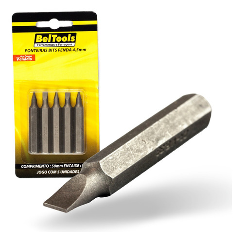 Kit 5 Ponta Bit Fenda Cv 50mm X 5/16 X 4,5mm Beltools