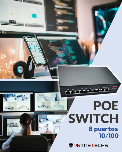 Switch Poe 8 Puertos 135w 10/100mbps 2uplink 250m Primetechs