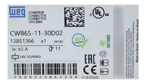 Contactor web Cwb65-11-30d02 3p 65a 24v 1na+1nf