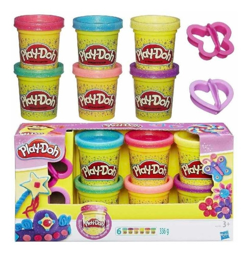 Play Doh Compuesto Brillante 6 Plastilinas Y 2 Accesorios