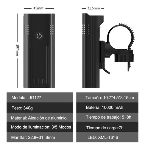 Luces Delanteras 8led 4800 Mah Luz Bicicleta