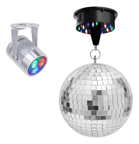 Control Sonido 18 Luces Led, Espejo Giratorio Con Pelota