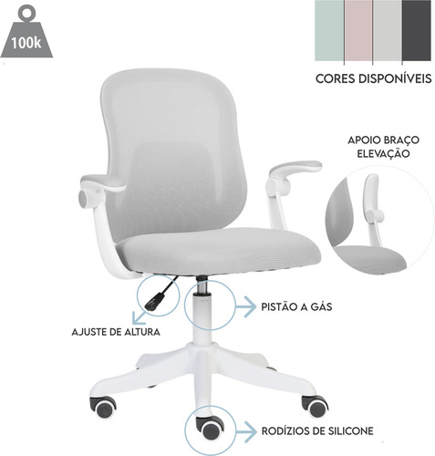 Cadeira Giratoria Diretor Best Colorida Tela Mesh Escritorio Cor Cinza