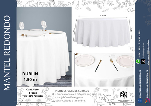 Mantel Redondo En Tela Dublin 25 Pzs Blanco Liso Dublin