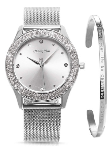 Manchda Reloj De Pulsera Para Mujer, Caja De Cristal, Malla