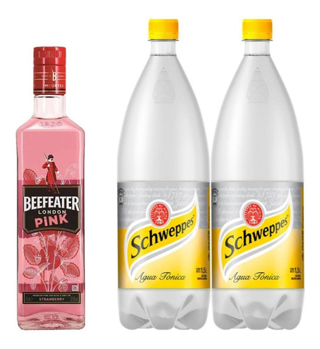 Gin Beefeater Pink London + Agua Tonica Schweppes 1,5l X2