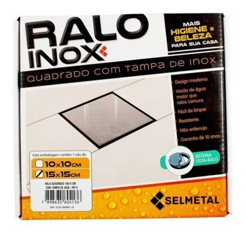 Ralo Quadrado 15x15cm C/ Tampa De Inox