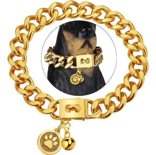 Idofas Collar De Perro De Cadena De Oro 23mm Collar De Perro