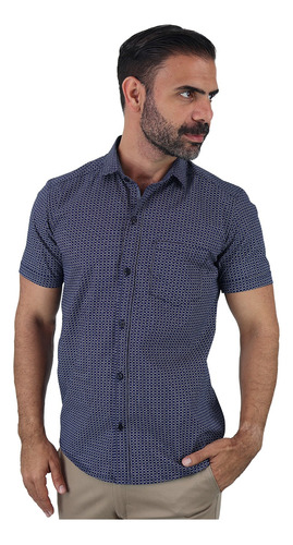 Camisa De Manga Corta Para Hombre Con Miniprint 100% Algodón