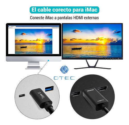 Imagen 7 de 10 de Cable Adaptador Usb Tipo C A Hdmi 1.8m - Mac Samsung - Otec