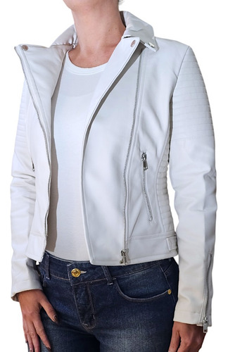 Campera Eco Cuero Mujer Entallada Cierre Cruzado Importadas
