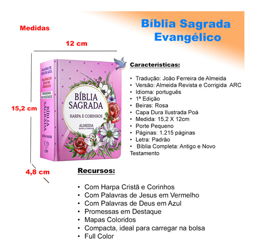 Bíblia Sagrada Pequena Arc Com Harpa Capa Dura Poá