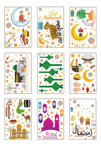 9 Hojas De Pegatinas De Ramadán, Pegatinas Para Ventana De