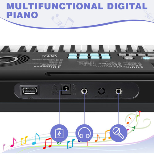 Piano Digital Electrónico Portátil De 61 Teclas Multifuncion Negro
