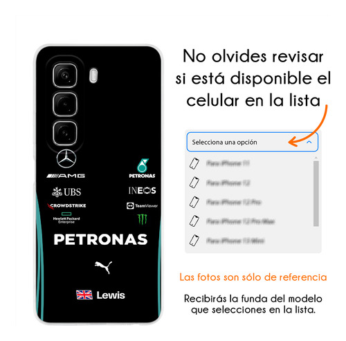 Funda Para Infinix Mercedes F1 Lewis Hamilton Anticaidas Mercedes Petrona Unif. Negro Hot 50 Pro Plus