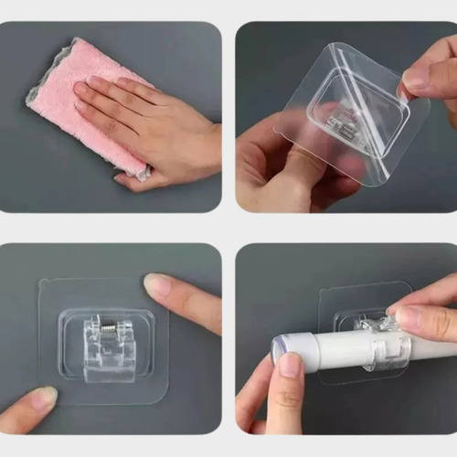 Gancho Adhesivo Soporte Resistente Cortina Toalla Pack X2 Transparente