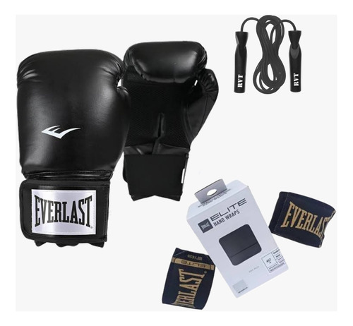 Set De Box Everlast Guante Basic + Venda + Cuerda Salto