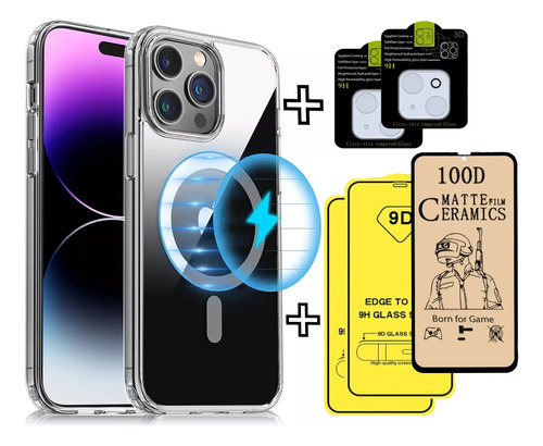 Kit Case Magsafe + Mica 9d + Mica Cámara P/ iPhone Y Samsung