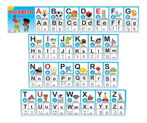 Faixa Alfabeto Ilustrado 4 Formas + Letras Cursiva