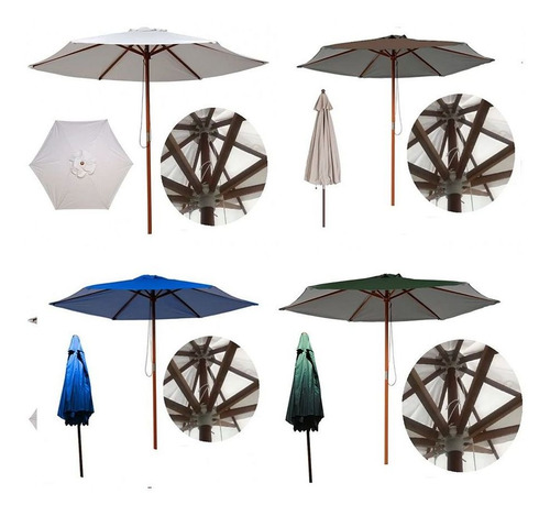 Ombrelone Em Napa Bagun 2,4m Branco Madeira Luxo - Luciano