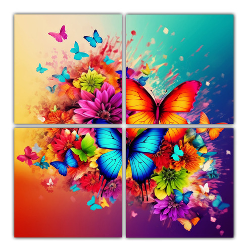 80x80cm Cuadros Decorativos De Mariposas Arcoíris Con Flore