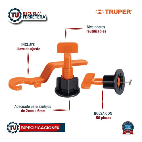 Bolsa Con 50 Niveladores Para Azulejos, Truper, 102395