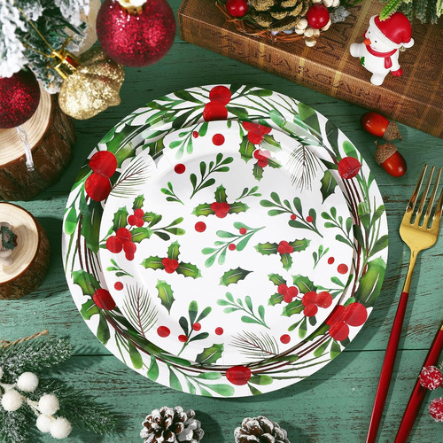 Anydesign - Juego De 75 Platos De Navidad, Servilletas De Ac