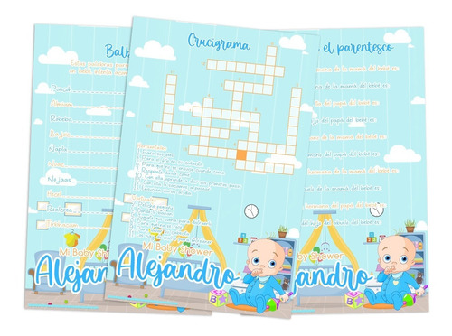 Juegos Baby Shower Niño Bebé Azul Imprimibles 11 Diferentes 