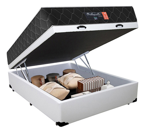 Cama Box Baú Casal + Colchão Semi Ortopédico Extra Firme D33 Cor Branco